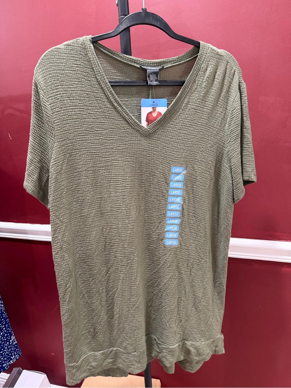 Adrianna Papell Olive Textured V-Neck Tunic Waffle Knit